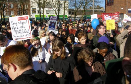 Crowd gathers to hear the speeches