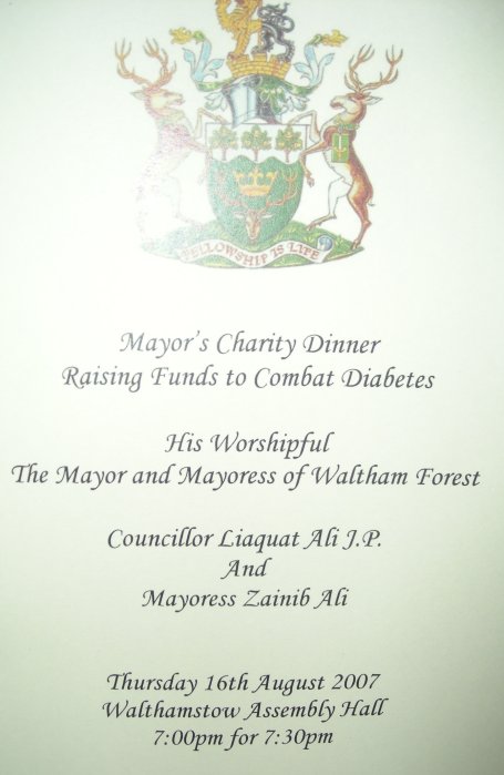 Mayor's Invitation to Charity Dinner Mayor's Invitation to Charity Dinner
